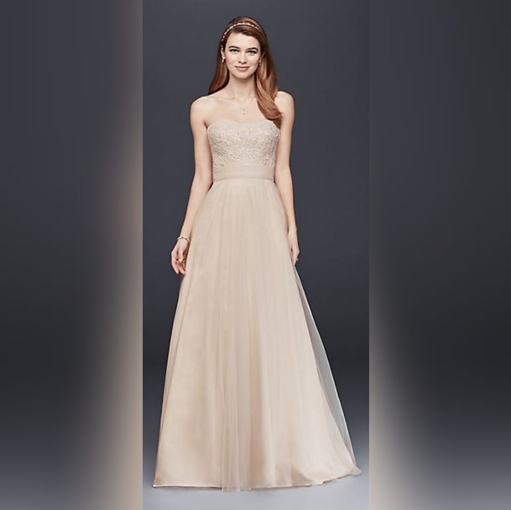 Strapless A-Line Beaded Lace Tulle Wedding Dress